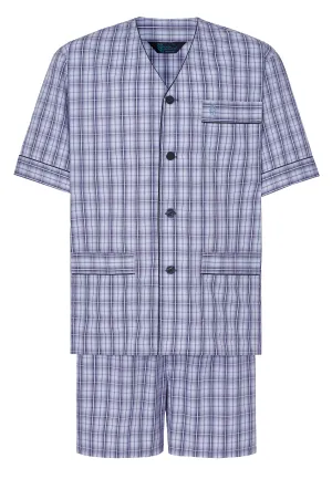 Pijama Hombre Verano Corto Judo Popelín Cuadros - Azul 4542_30