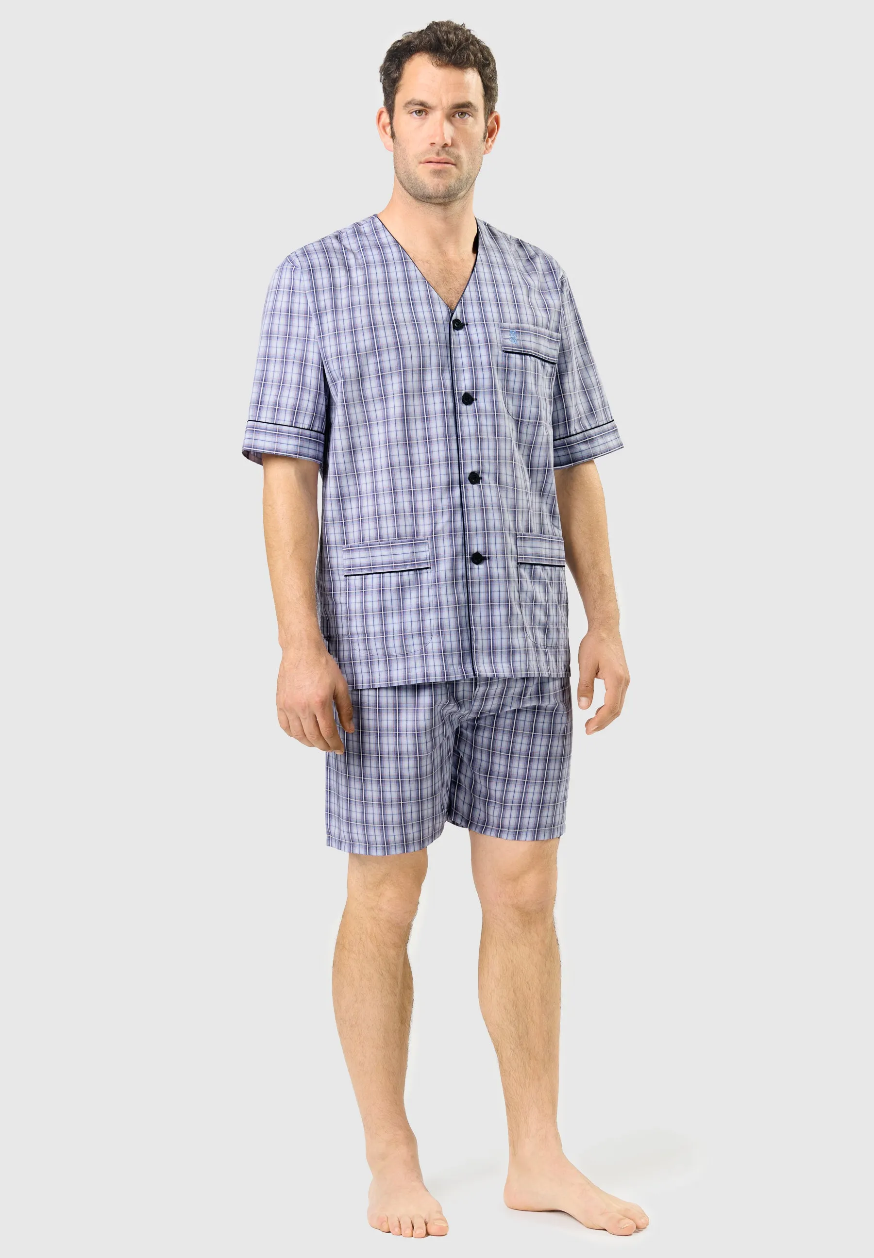 Pijama Hombre Verano Corto Judo Popelín Cuadros - Azul 4542_30