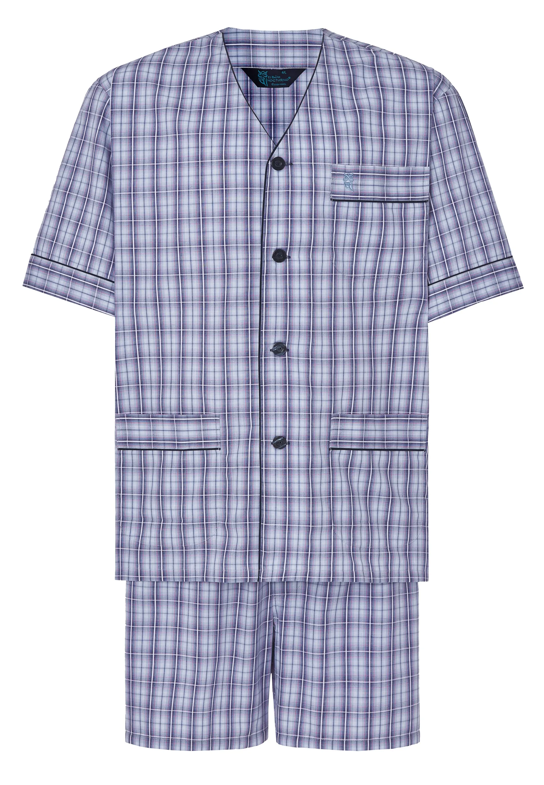 Pijama Hombre Verano Corto Judo Popelín Cuadros - Azul 4542_30