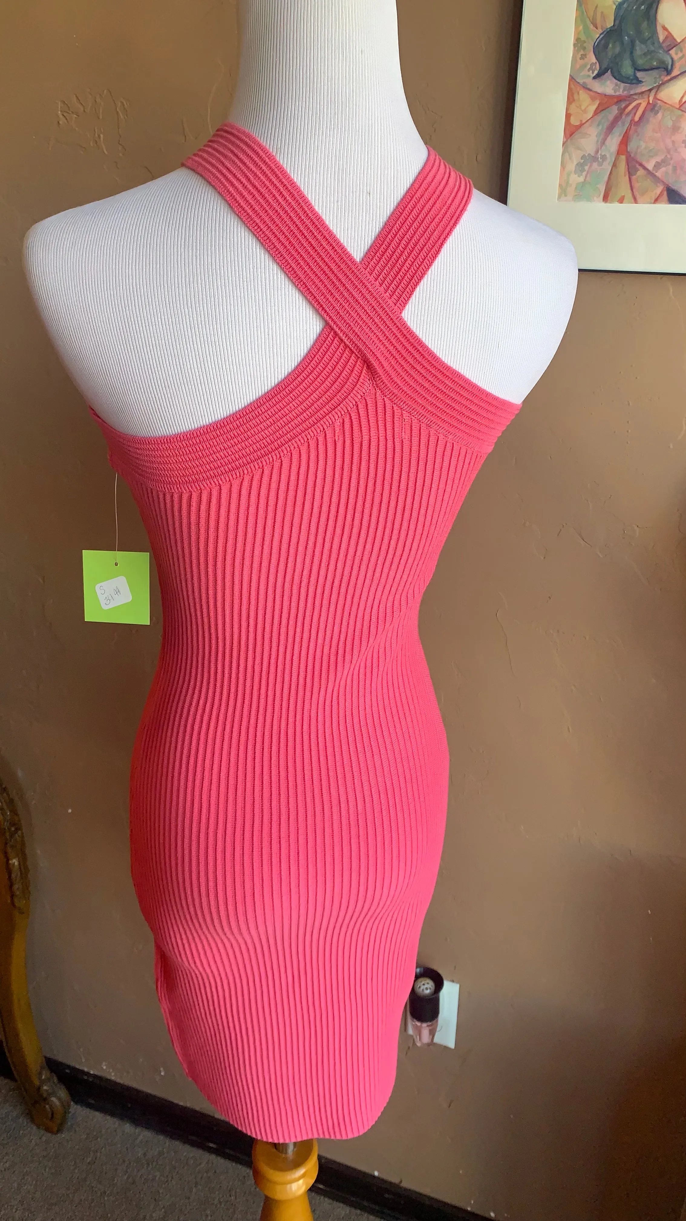 Pink Halter Sweater Mini Dress