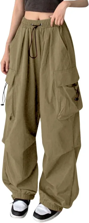Plus Size Cargo Pants Women Lightweight High Waisted Parachute Pants Trendy Y2K Cargo Sweatpants Joggers