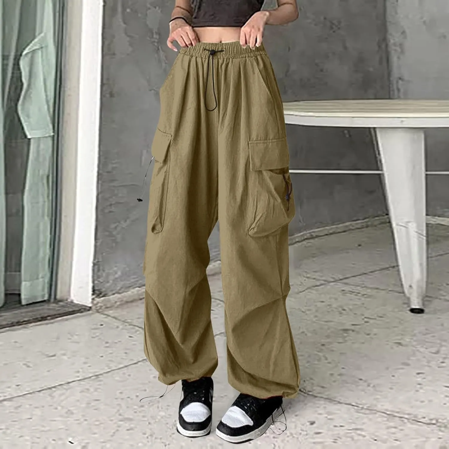 Plus Size Cargo Pants Women Lightweight High Waisted Parachute Pants Trendy Y2K Cargo Sweatpants Joggers