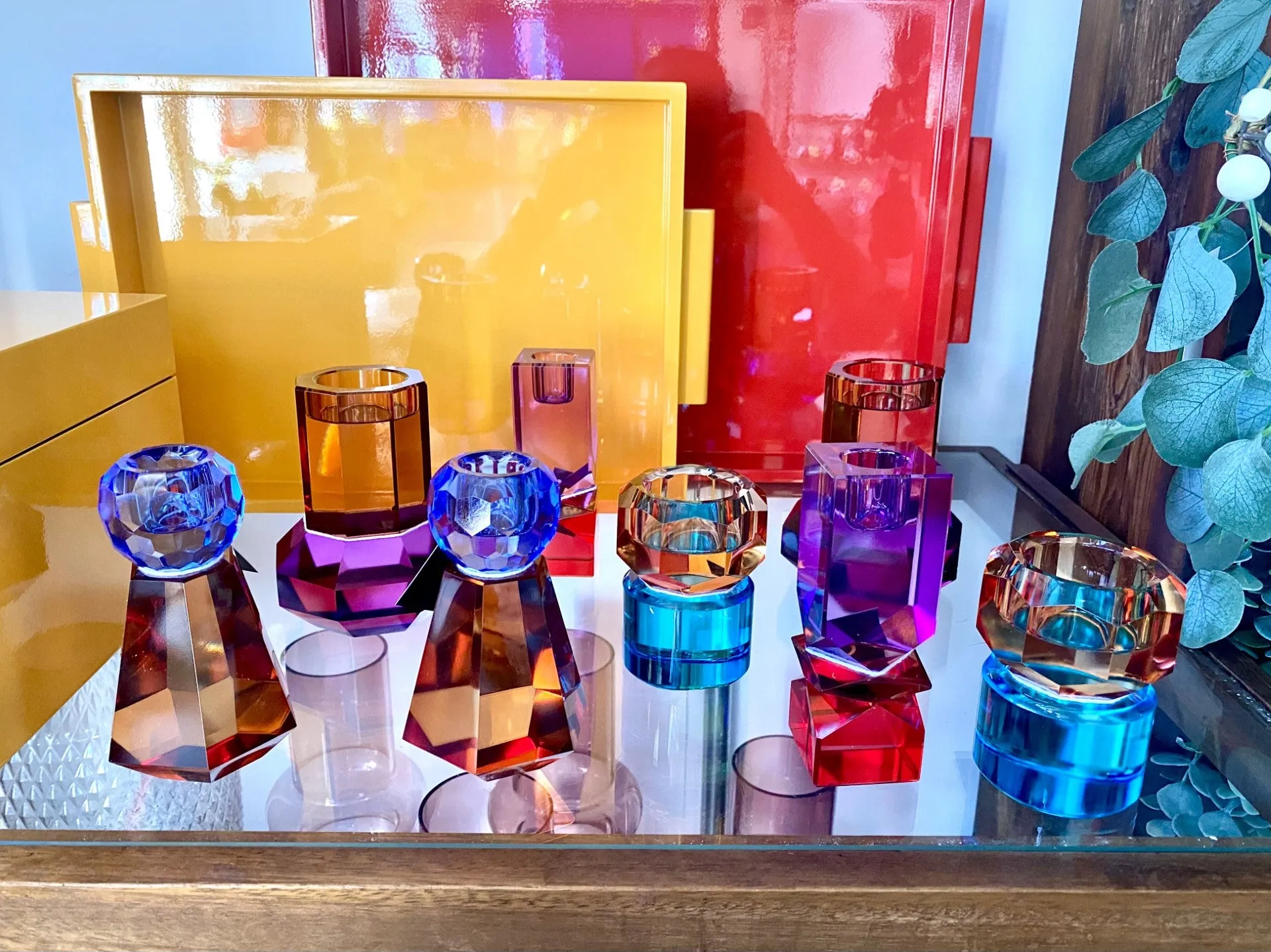 Portavelas de cristal.