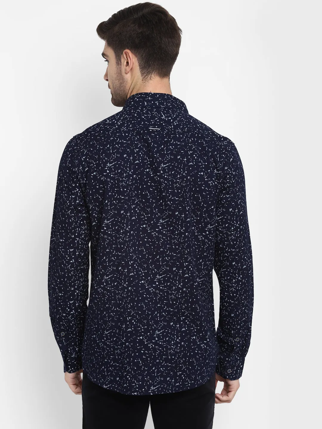 Printed Blue Slim Fit Casual Shirt
