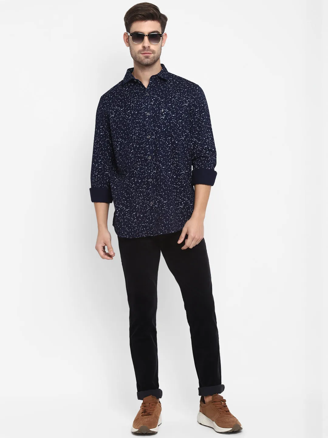 Printed Blue Slim Fit Casual Shirt