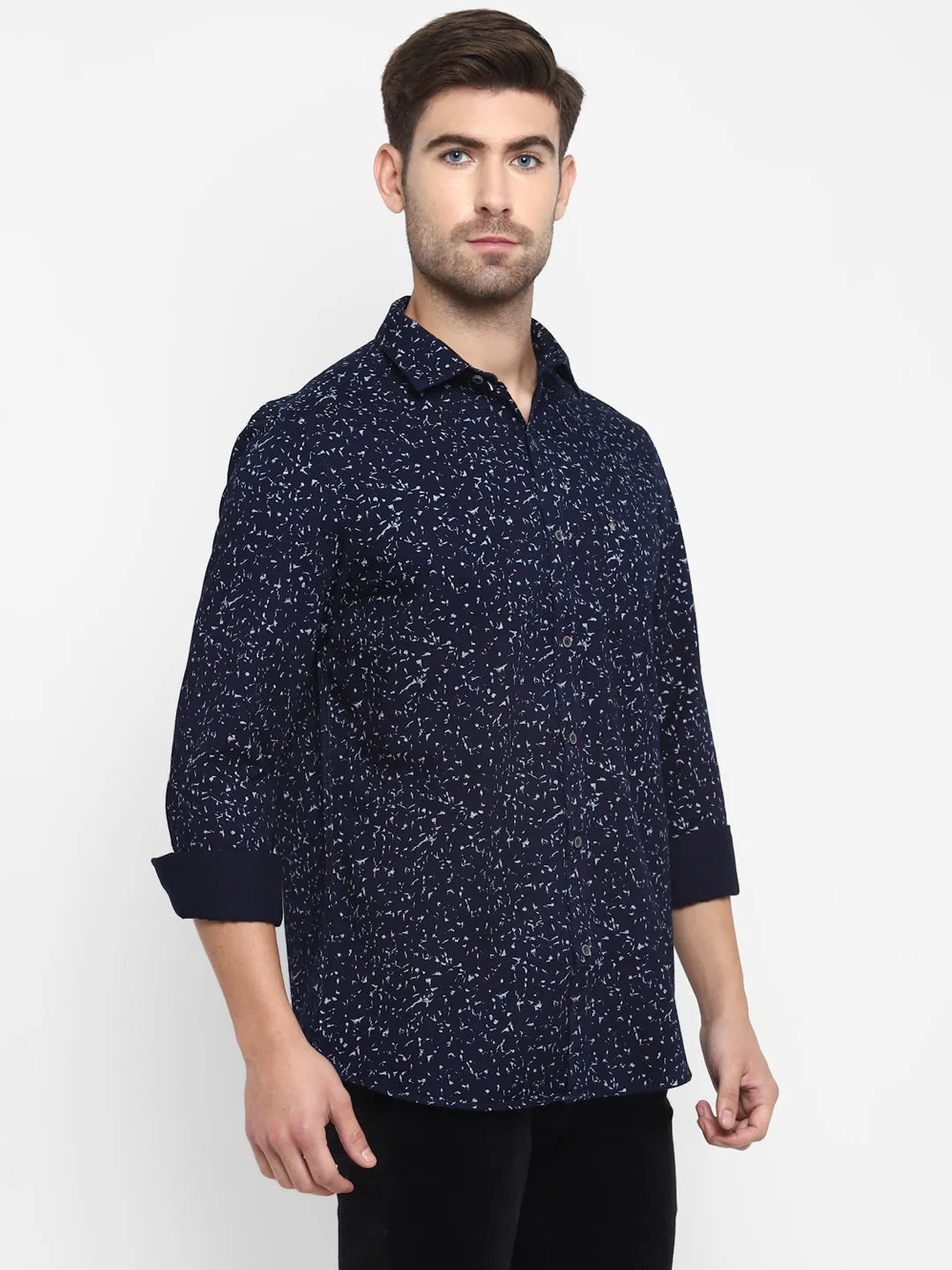 Printed Blue Slim Fit Casual Shirt