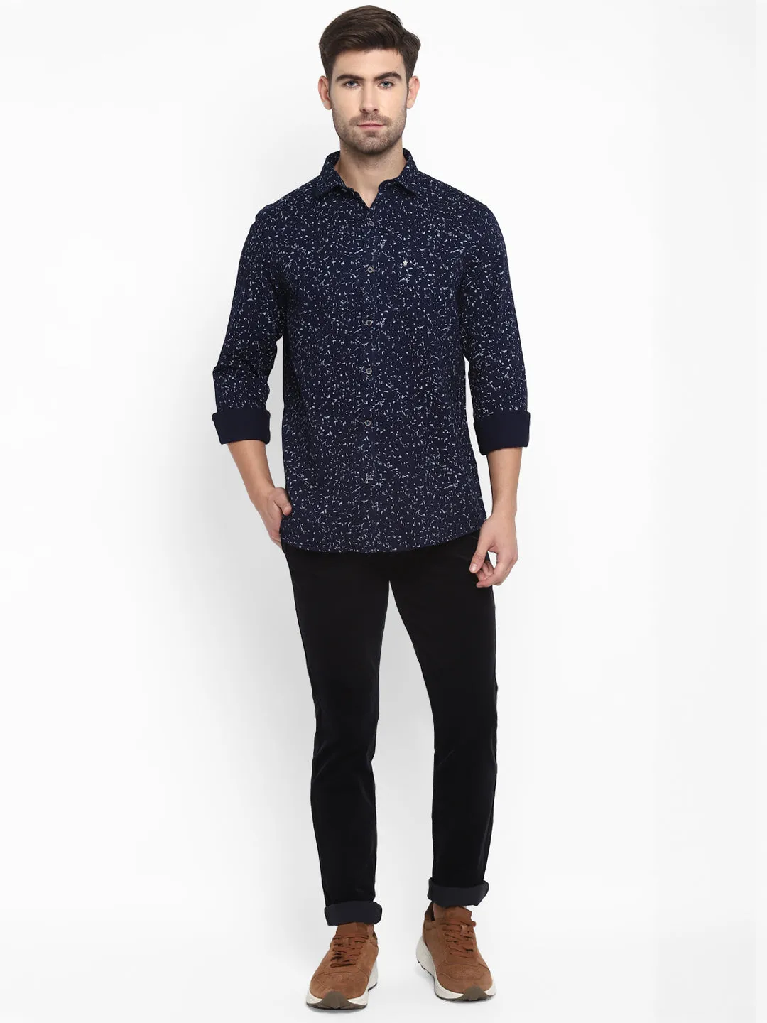 Printed Blue Slim Fit Casual Shirt