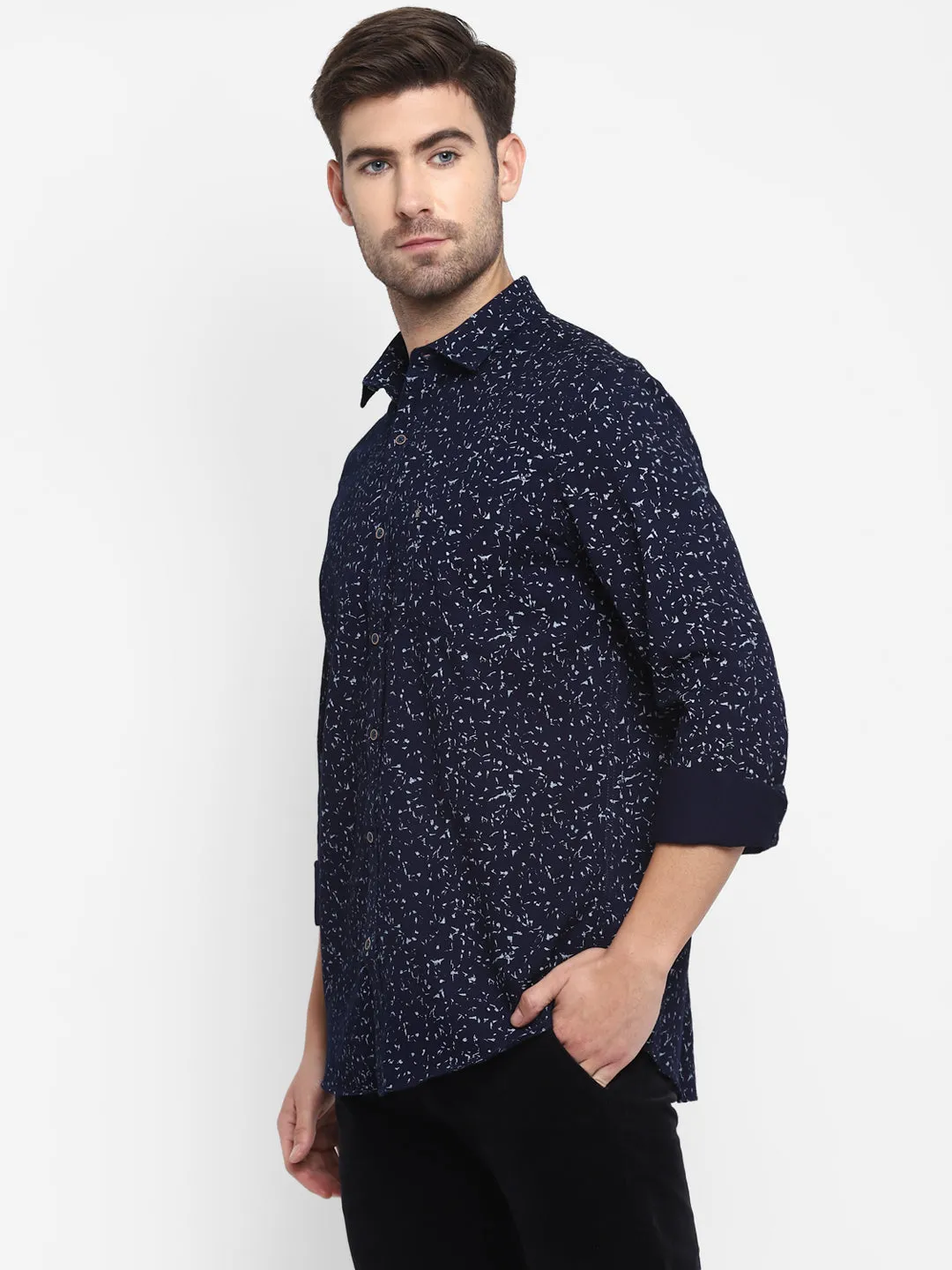 Printed Blue Slim Fit Casual Shirt