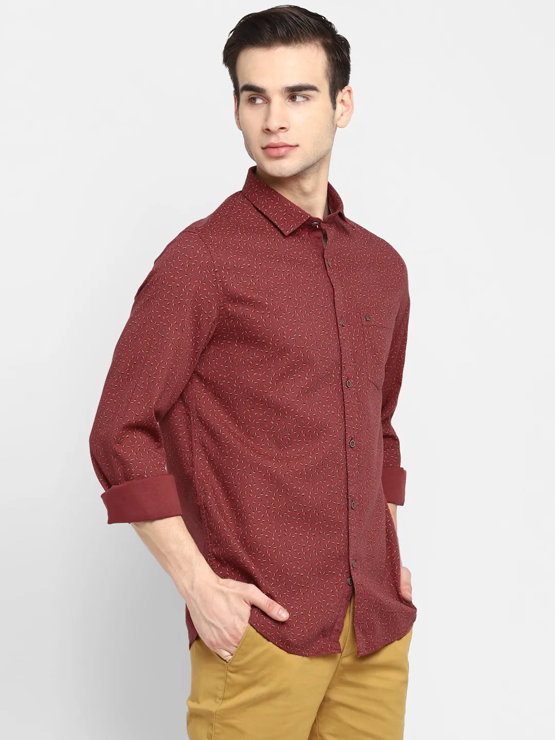 Printed Red Slim Fit Casual Shirt For Men