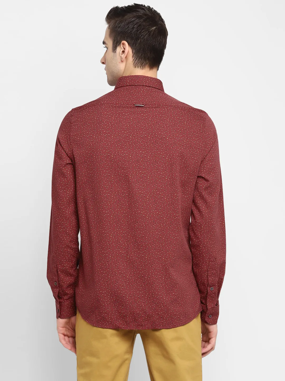 Printed Red Slim Fit Casual Shirt For Men