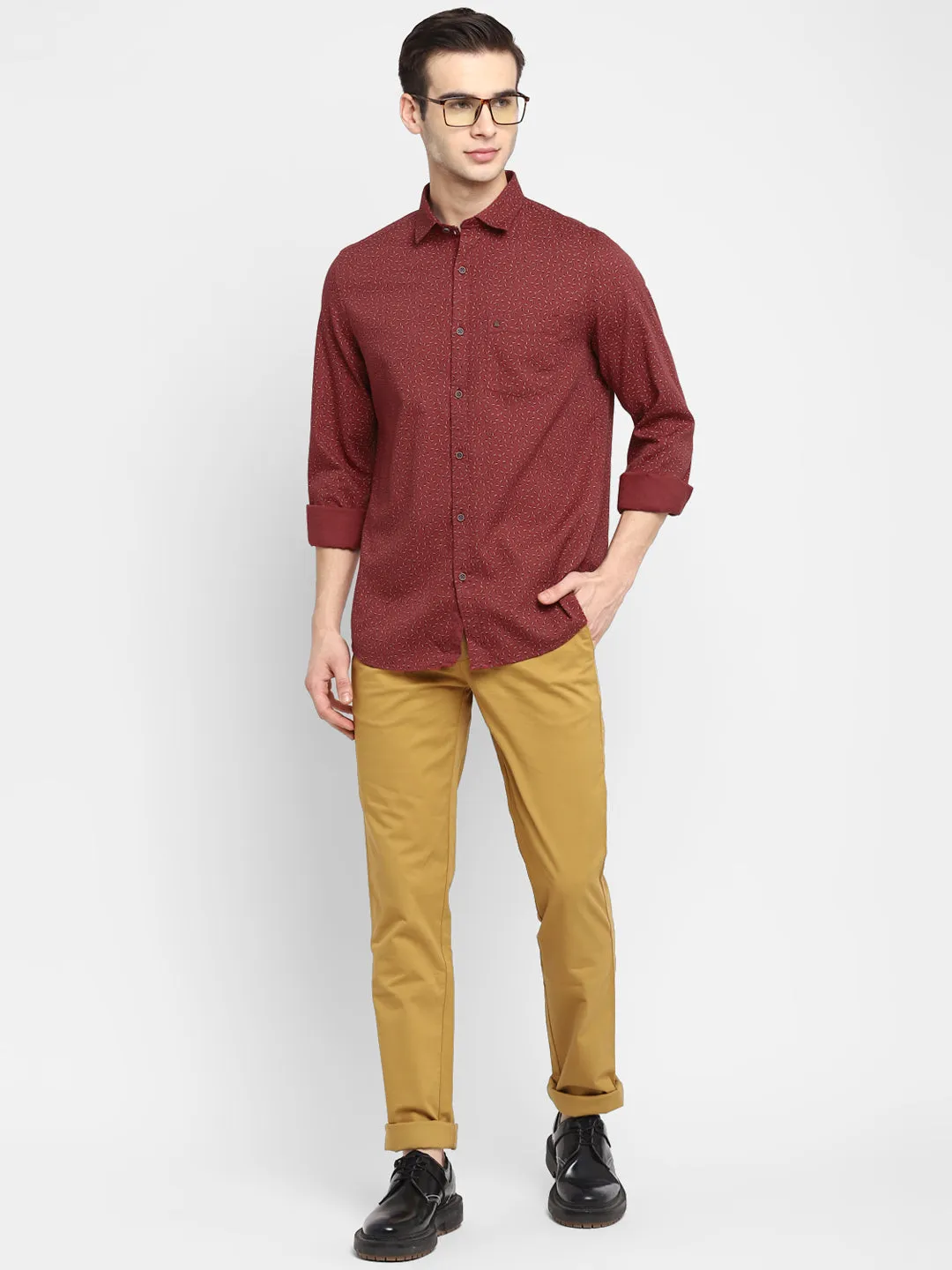 Printed Red Slim Fit Casual Shirt For Men