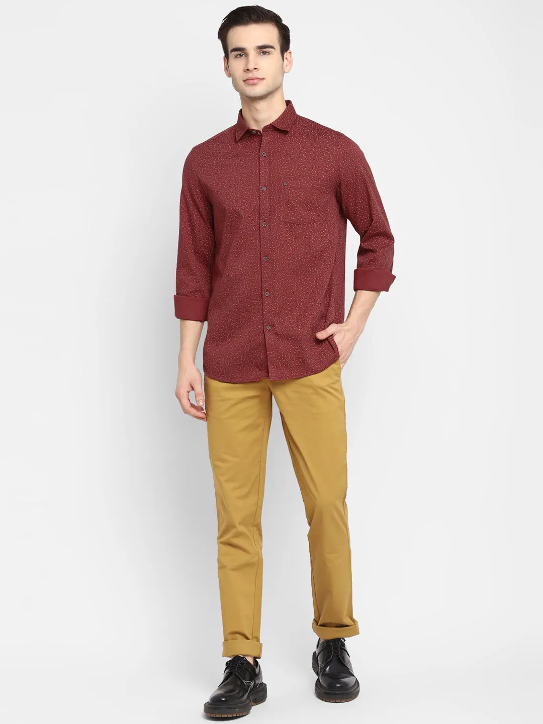 Printed Red Slim Fit Casual Shirt For Men