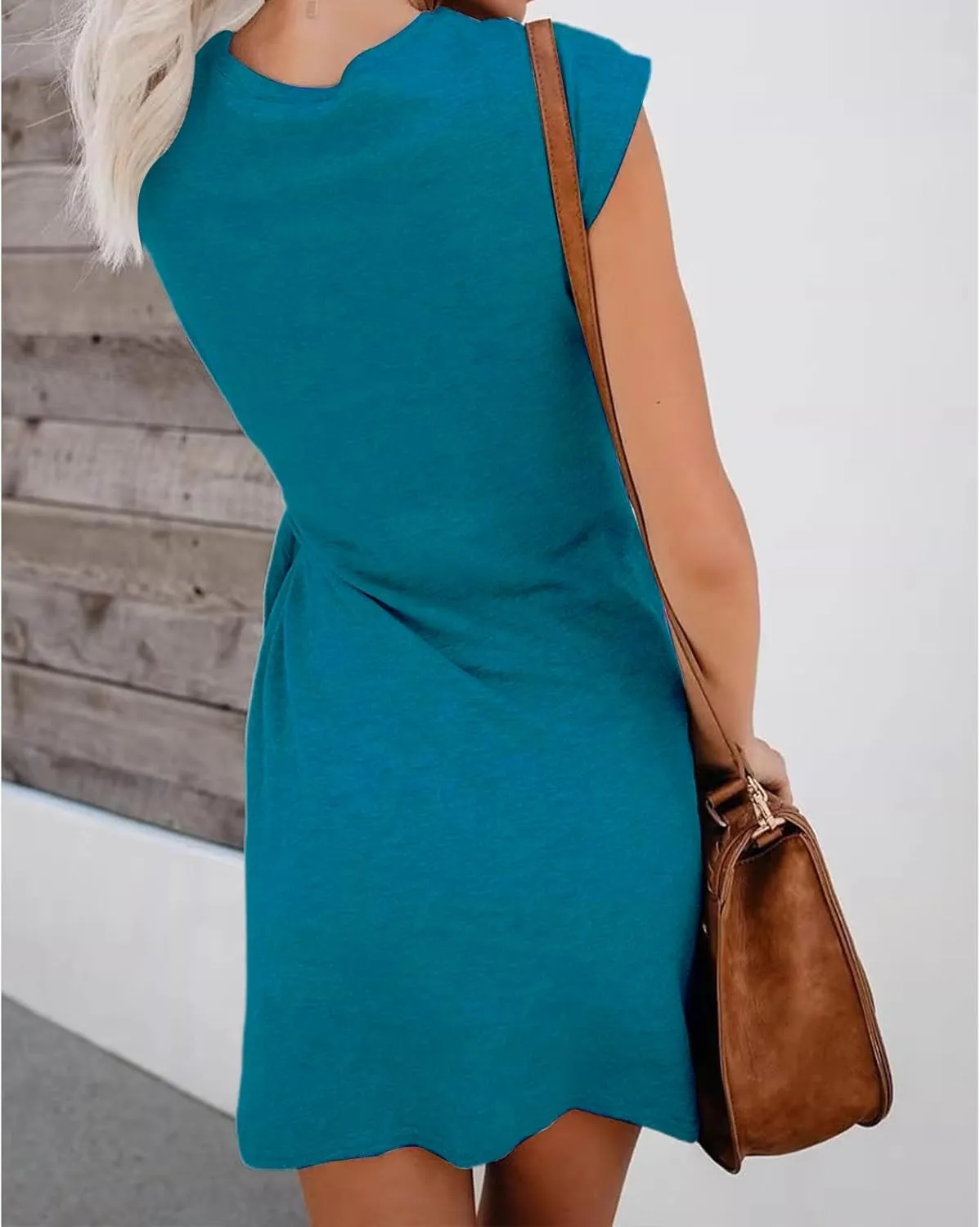 Ruched Tie Waist Summer Dress Crewneck Cap Sleeve Mini Dresses Casual Tshirt Bodycon Dress Loose Day Dress