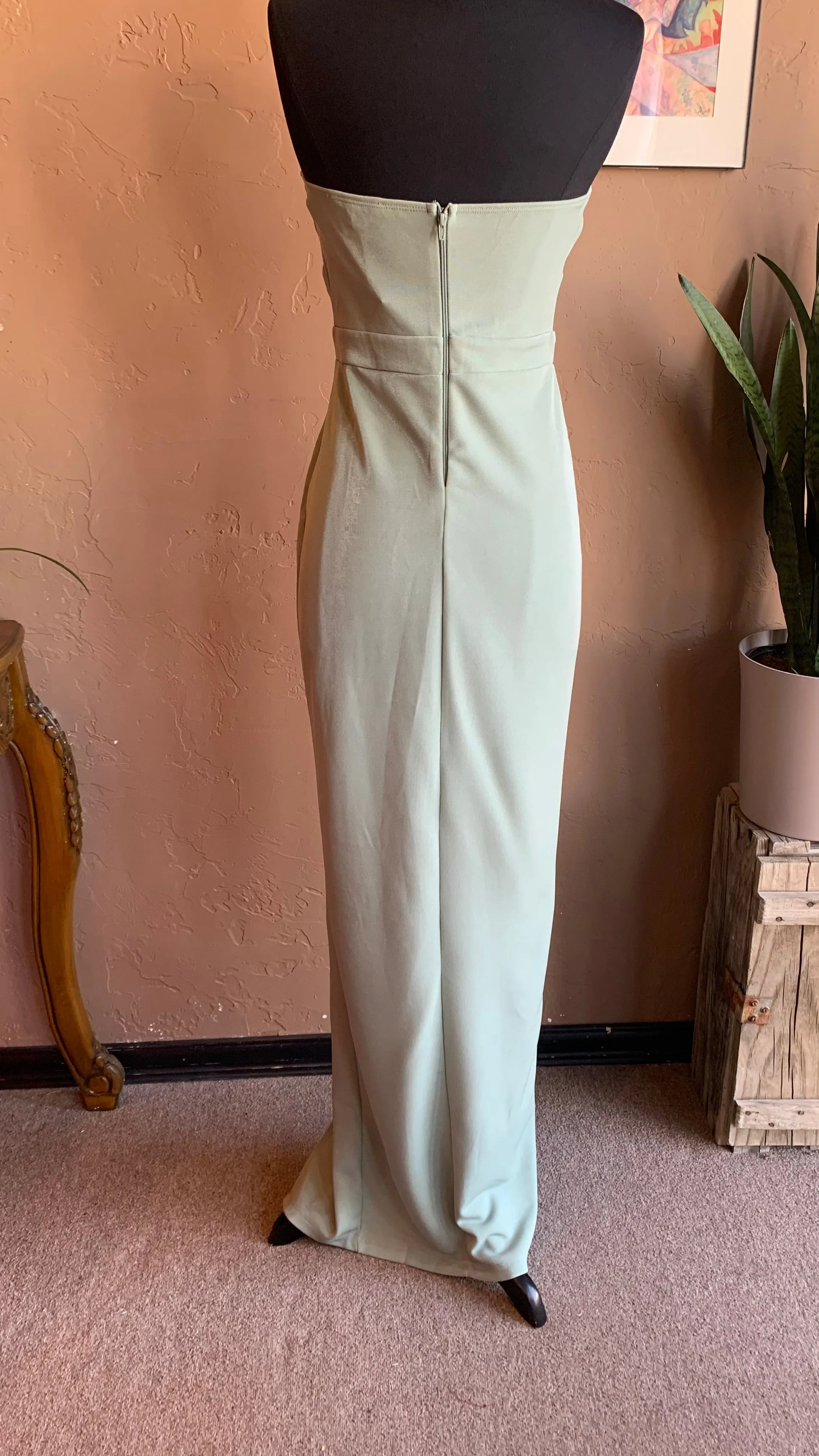 Sage Green Strapless Evening Special Occasion  Dress