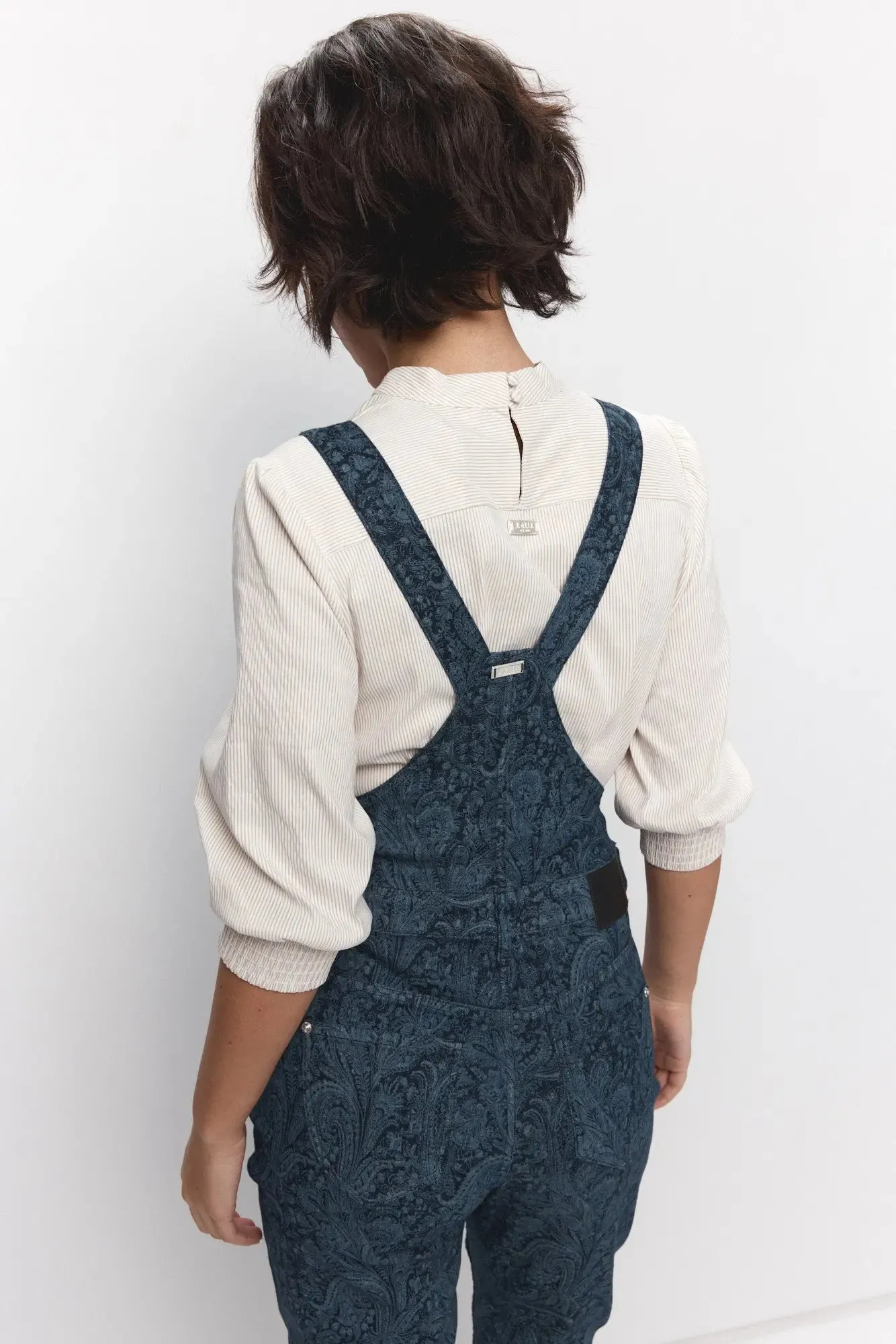 Salopette noire motifs paisley en denim | Serac
