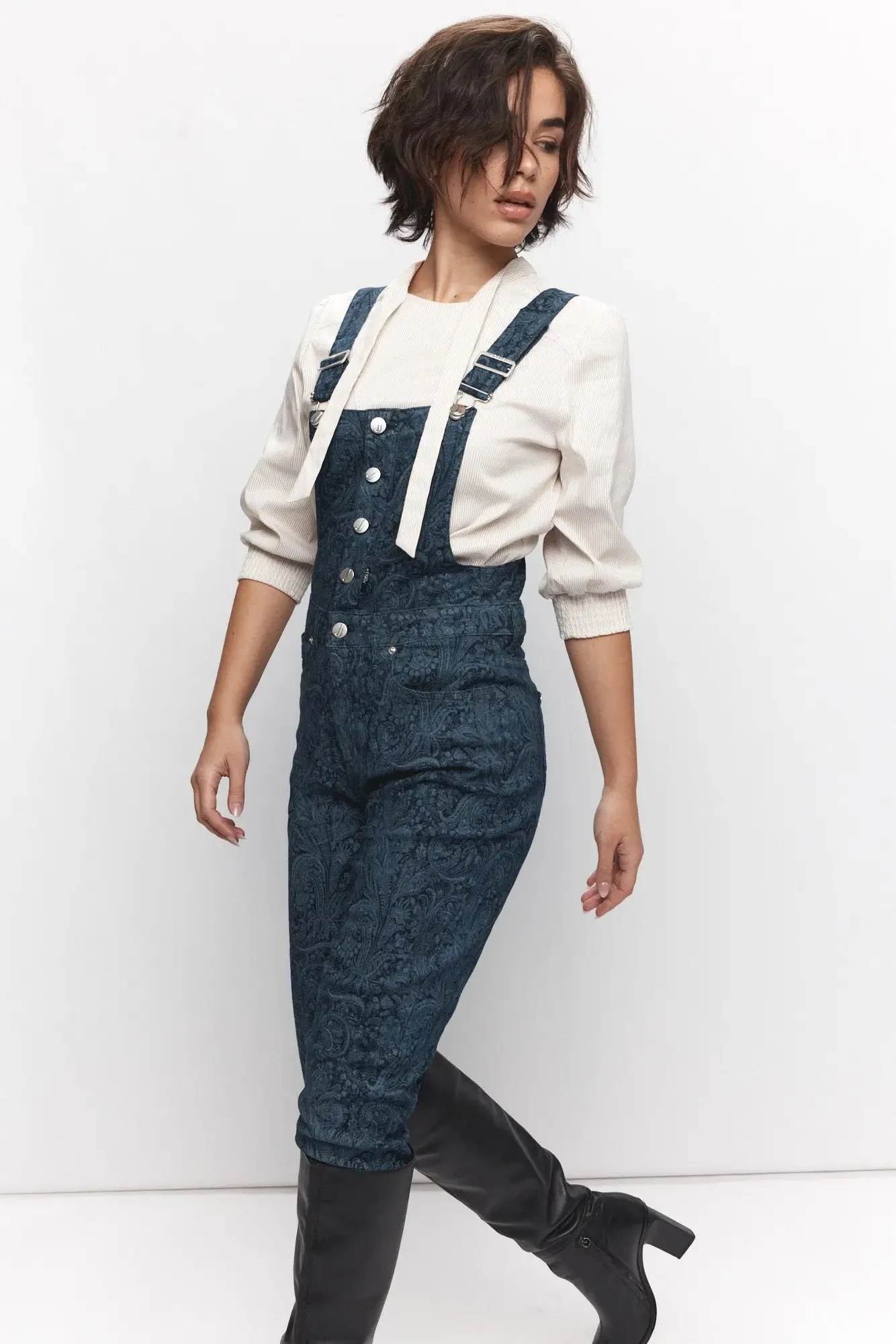 Salopette noire motifs paisley en denim | Serac