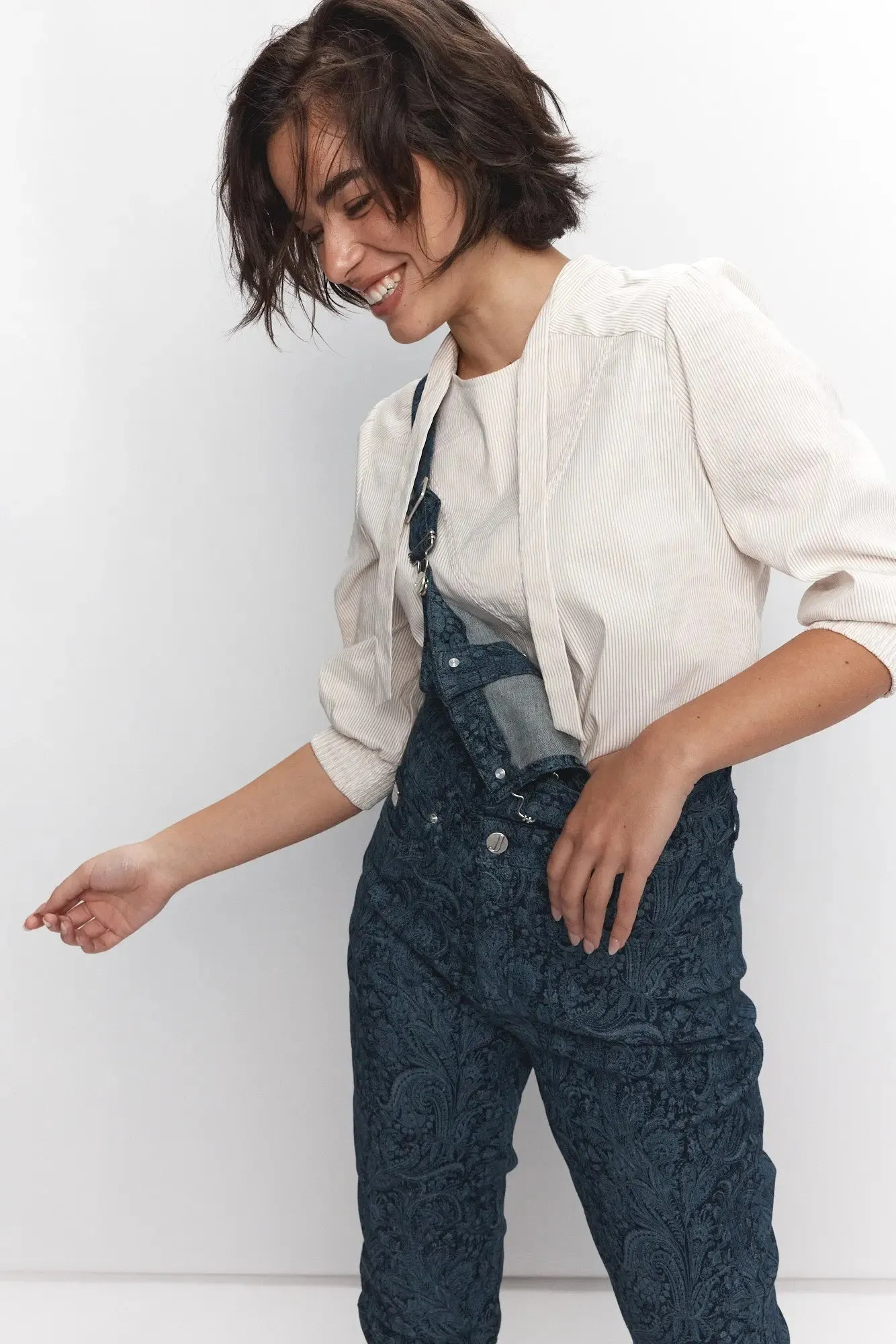 Salopette noire motifs paisley en denim | Serac