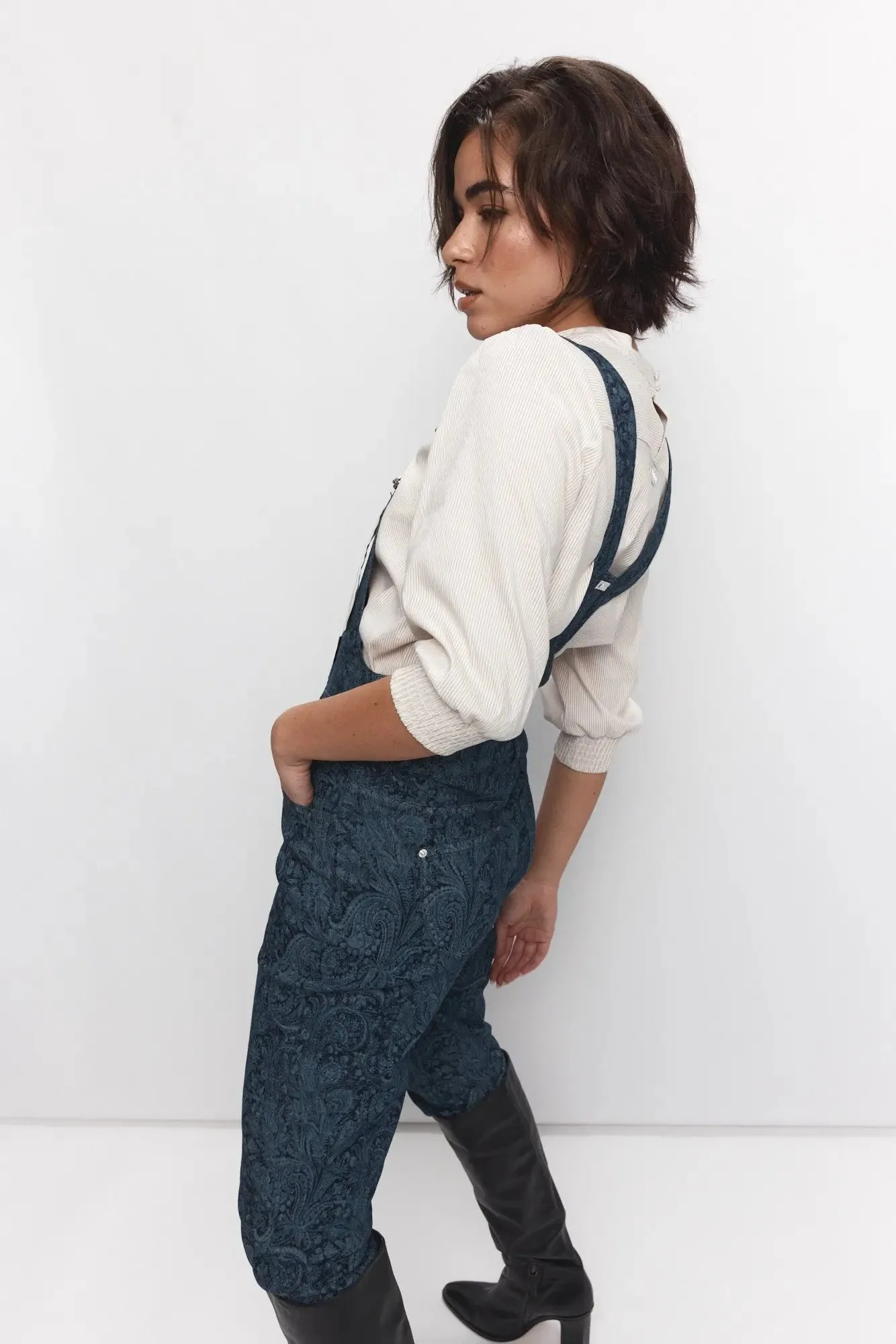 Salopette noire motifs paisley en denim | Serac