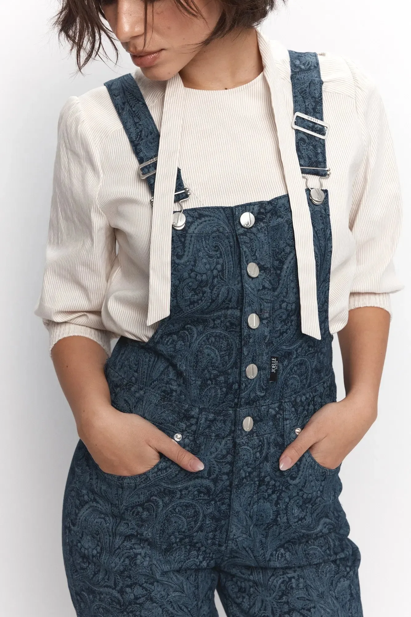 Salopette noire motifs paisley en denim | Serac