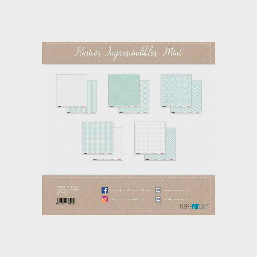 Set 10 Papeles Scrap Imprescindibles Mint 30x30 Papers For You