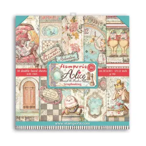 Set Papel Scrap Alice Looking Glass 12x12 Stamperia