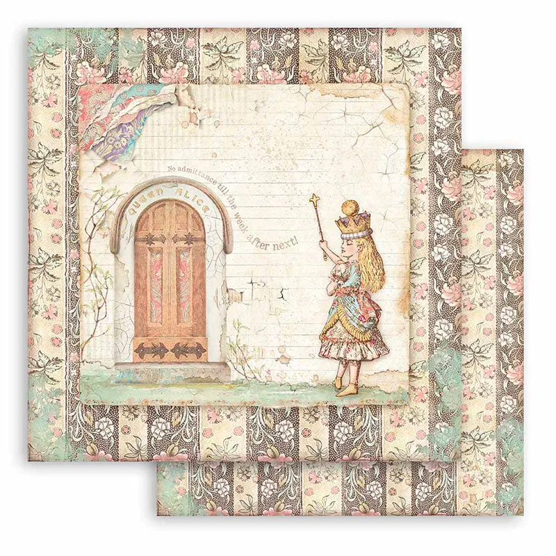 Set Papel Scrap Alice Looking Glass 12x12 Stamperia