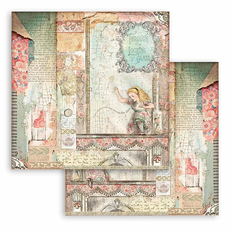 Set Papel Scrap Alice Looking Glass 12x12 Stamperia