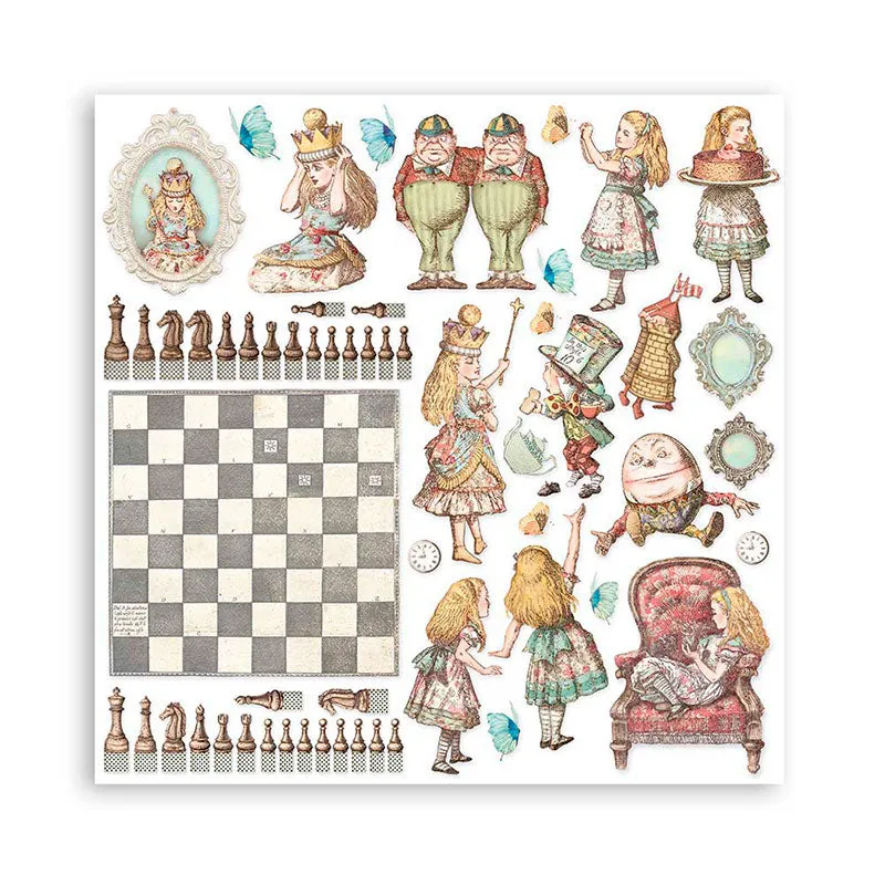 Set Papel Scrap Alice Looking Glass 12x12 Stamperia