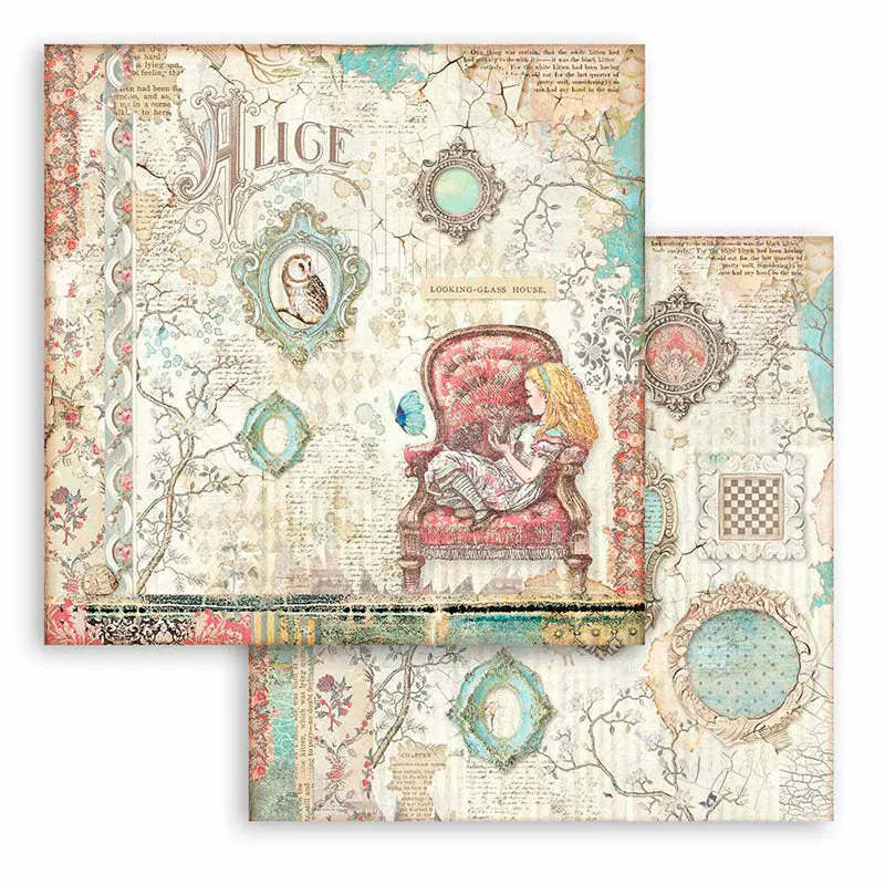 Set Papel Scrap Alice Looking Glass 12x12 Stamperia