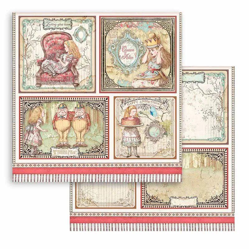 Set Papel Scrap Alice Looking Glass 12x12 Stamperia