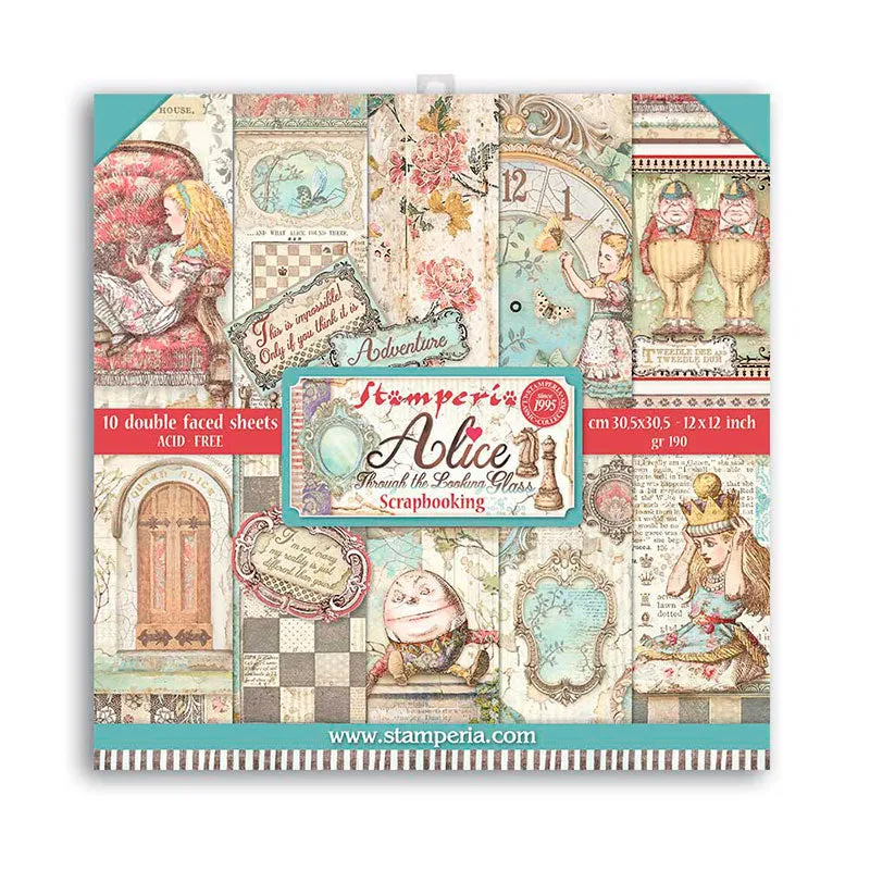 Set Papel Scrap Alice Looking Glass 12x12 Stamperia