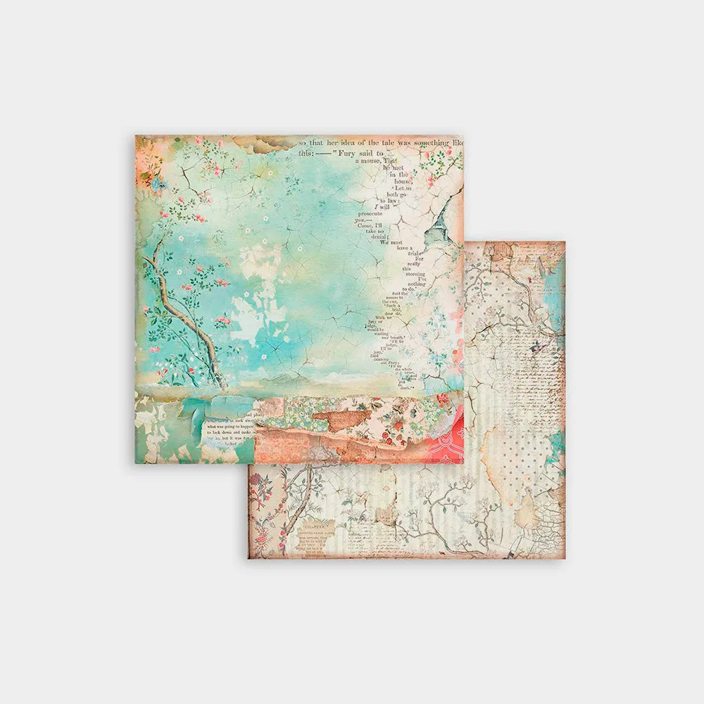 Set Papel Scrap Backgrounds Selection Alice 8x8 Stamperia