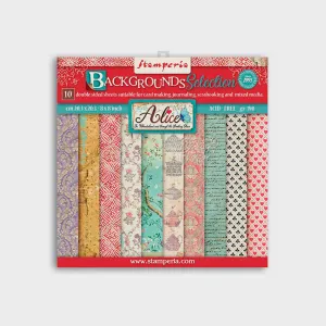 Set Papel Scrap Backgrounds Selection Alice 8x8 Stamperia