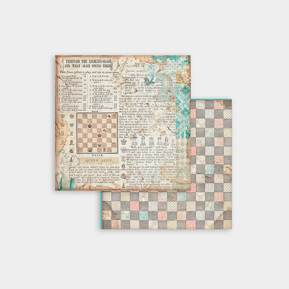 Set Papel Scrap Backgrounds Selection Alice 8x8 Stamperia