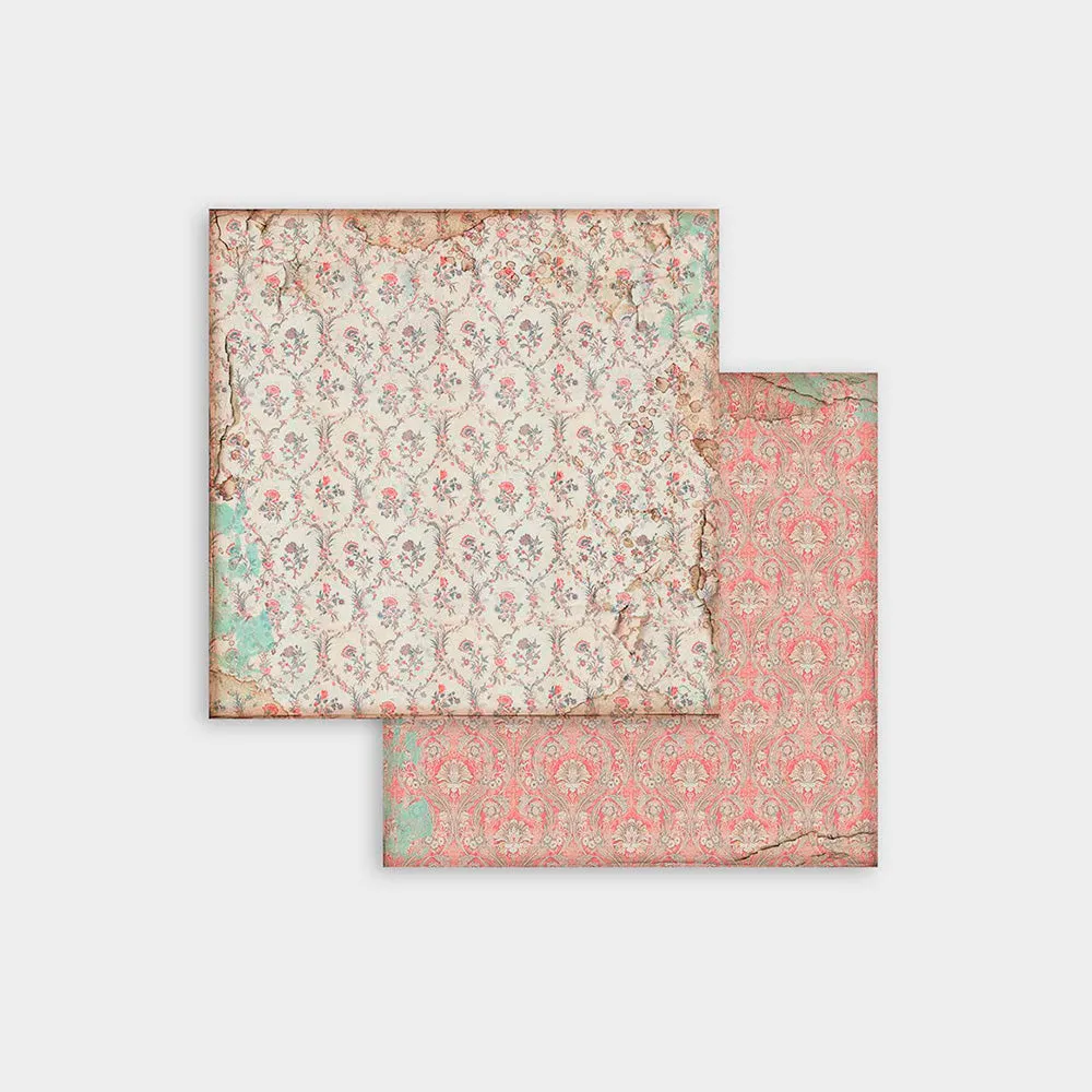 Set Papel Scrap Backgrounds Selection Alice 8x8 Stamperia