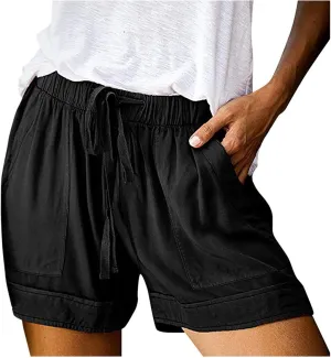SHAOBGE Plus Size Linen Pants for Women Splice Comfy Waist Pants Shorts Loose Elastic Pocketed Trendy Pants for