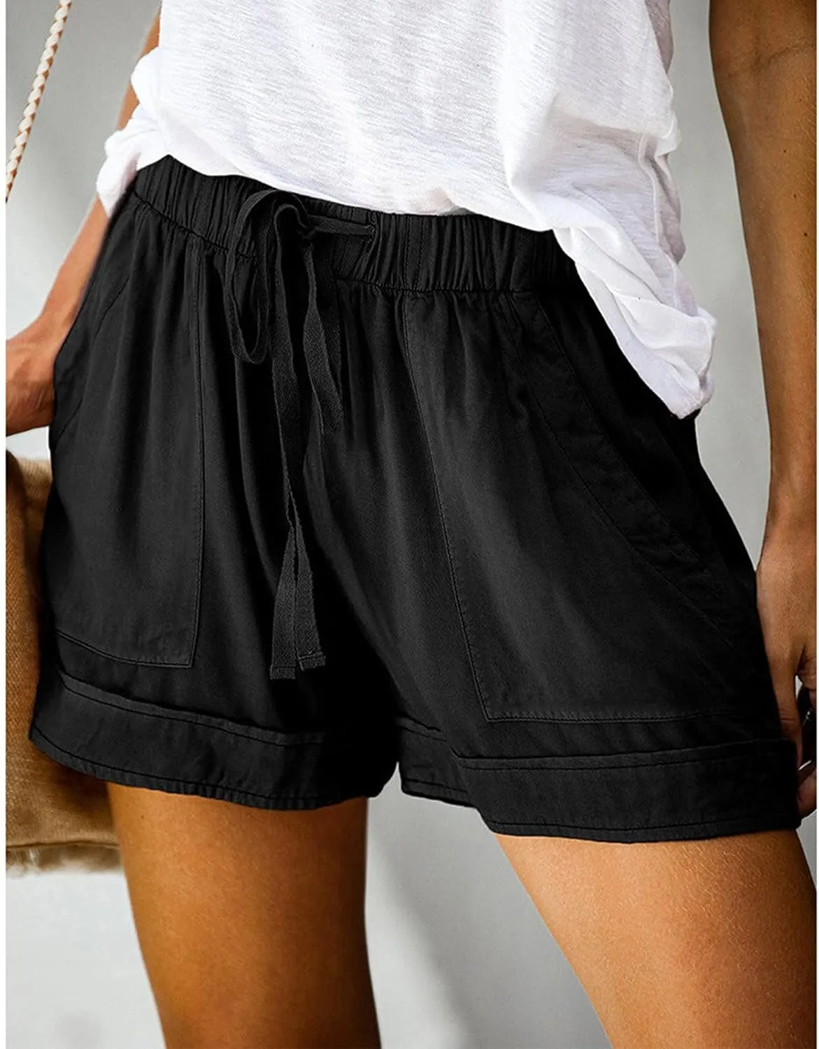 SHAOBGE Plus Size Linen Pants for Women Splice Comfy Waist Pants Shorts Loose Elastic Pocketed Trendy Pants for