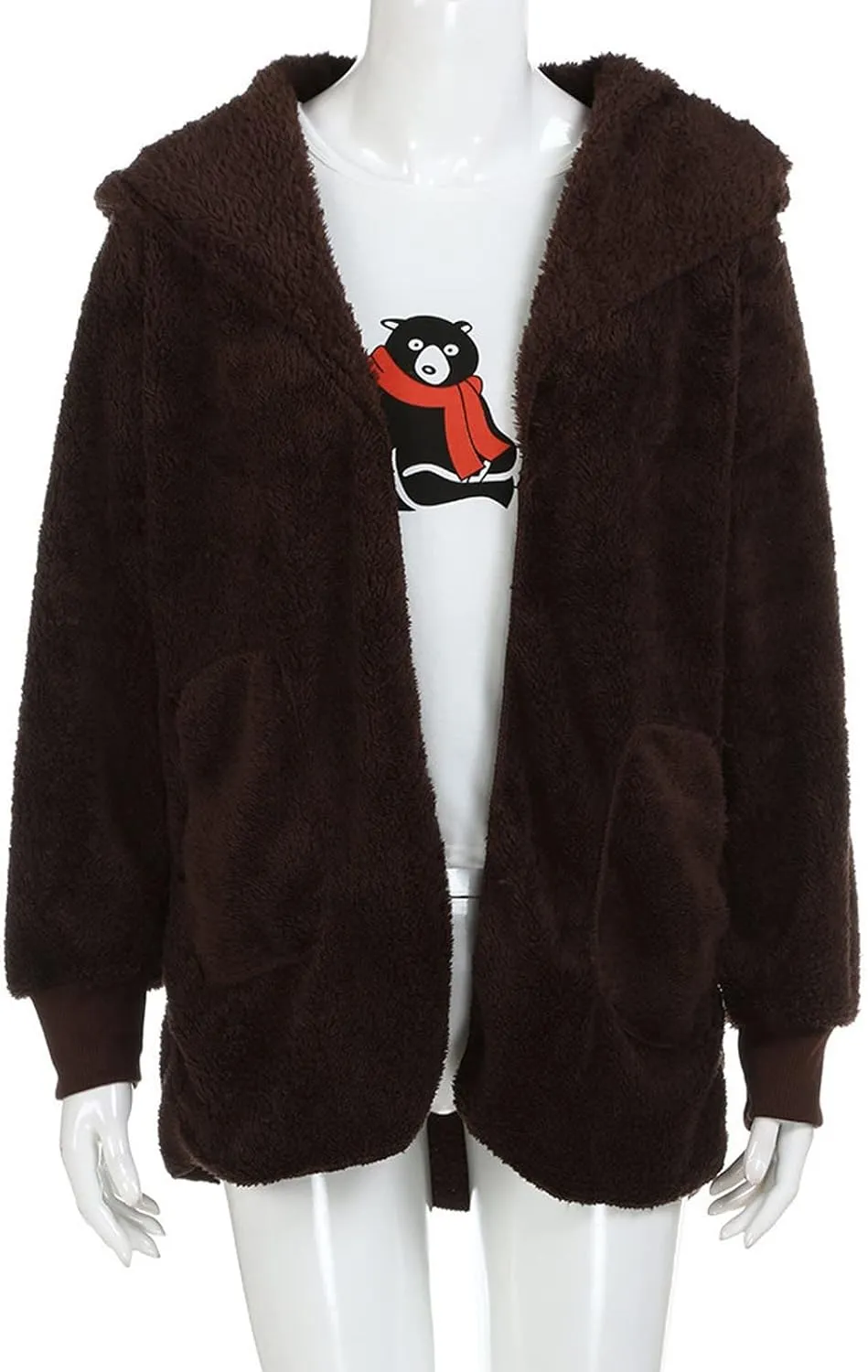 Sherpa Jacket Women Fuzzy Fleece Oversized Open Front Cardigan Hooded Soft Fluffy Robe Winter Coats with Pockets