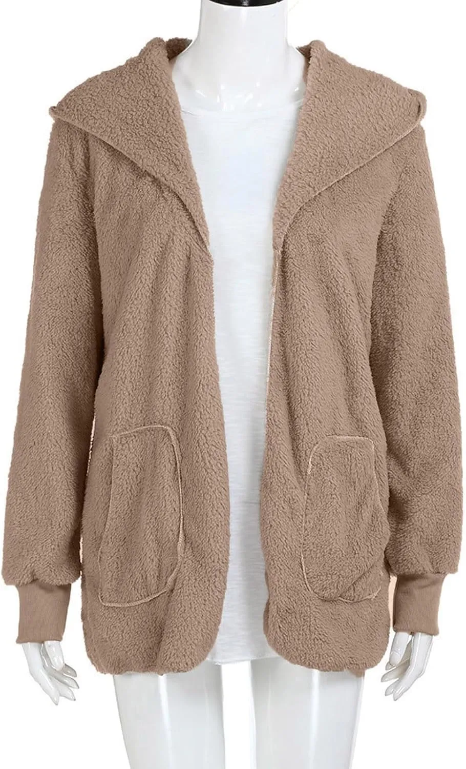 Sherpa Jacket Women Fuzzy Fleece Oversized Open Front Cardigan Hooded Soft Fluffy Robe Winter Coats with Pockets