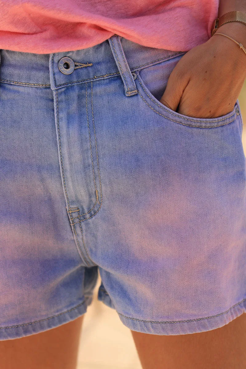 Short en jean delavage rose