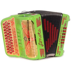 Sonola Loreto II Ultra Compacto Acordeón 5 Registros FA Verde Lima con Diseños Rojos