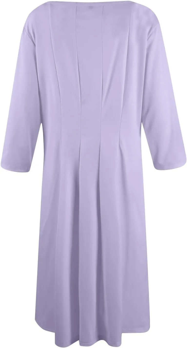 Summer Dresses for Women 2025,Casual Fashion Round Neck 3/4 Sleeve Multi Solid Color Printed A-Line Midi Dress