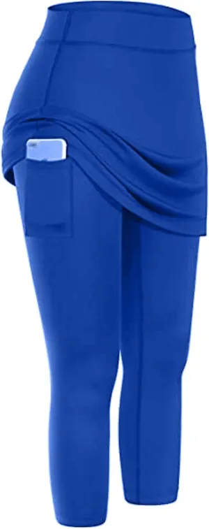 Tennis Skirt With Leggings For Women with Pockets Active Sport Running Skort Pants Slim Fit Workout Capri Trousers