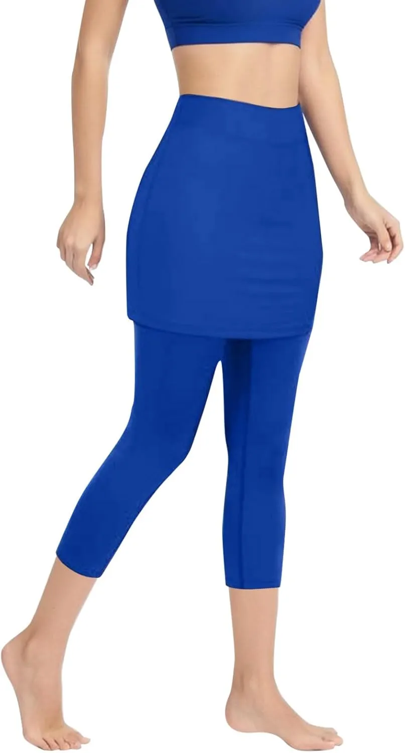 Tennis Skirt With Leggings For Women with Pockets Active Sport Running Skort Pants Slim Fit Workout Capri Trousers
