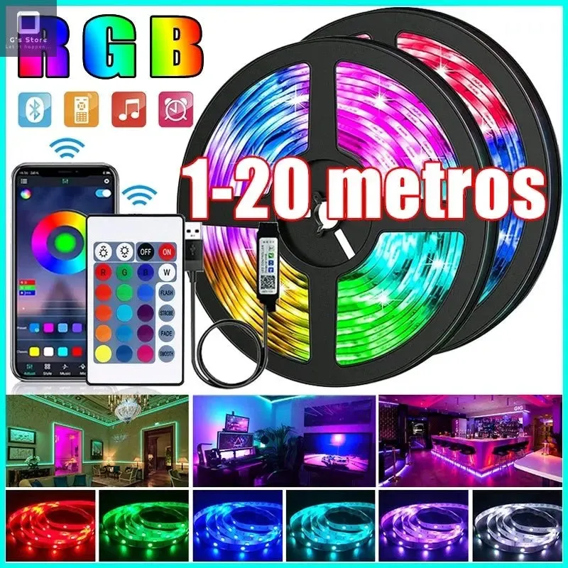 Tira LED 20 Mts RGB Control wireless, control remoto y Bluetooth