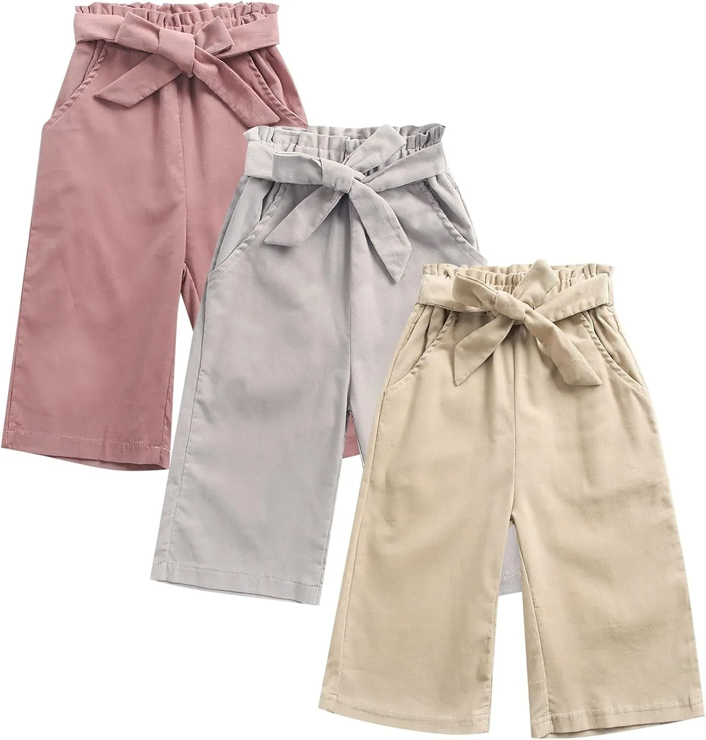 Toddler Girls Baggy Palazzo Pants Loose Wide Leg Straight Drawsting Elastic Waist Trousers Solid Daily Pants Pockets