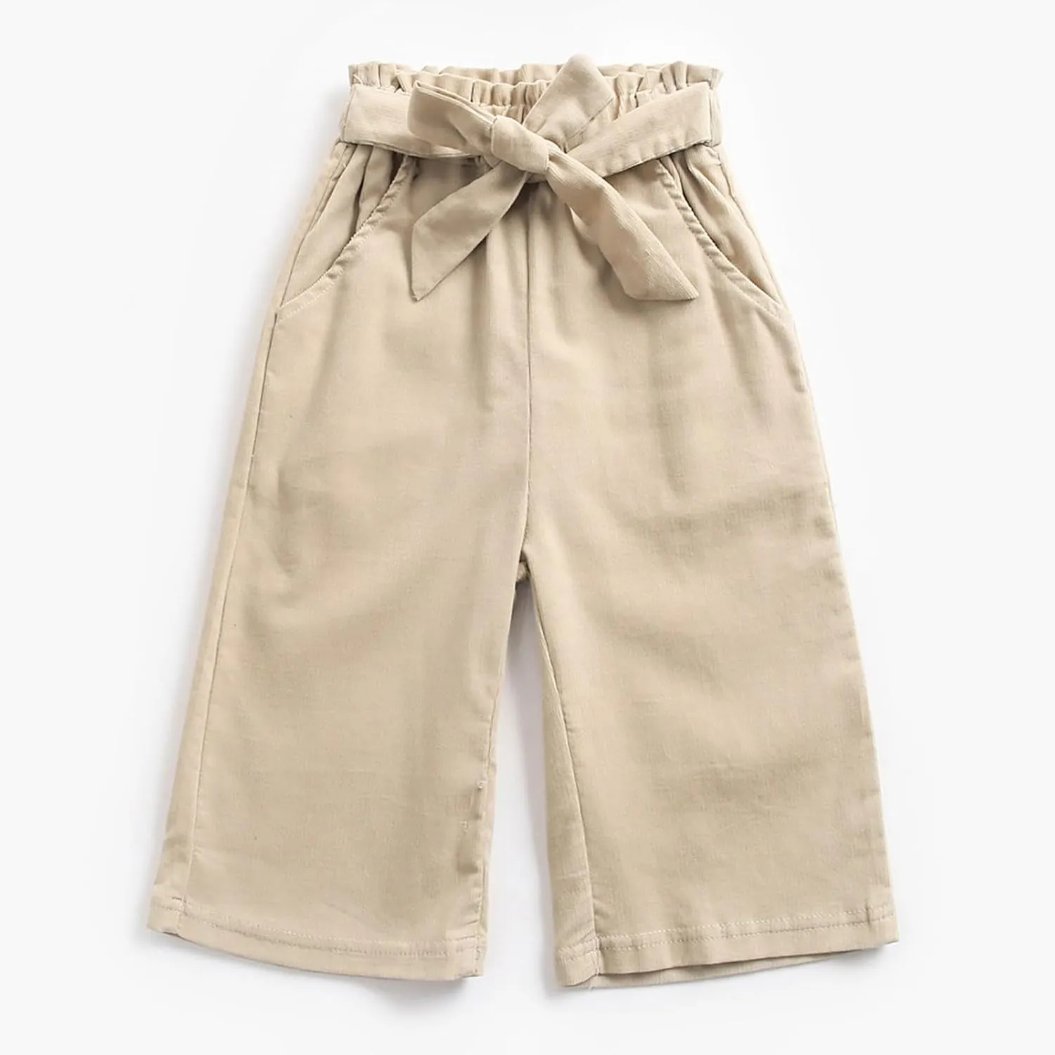 Toddler Girls Baggy Palazzo Pants Loose Wide Leg Straight Drawsting Elastic Waist Trousers Solid Daily Pants Pockets
