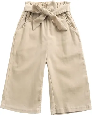 Toddler Girls Baggy Palazzo Pants Loose Wide Leg Straight Drawsting Elastic Waist Trousers Solid Daily Pants Pockets
