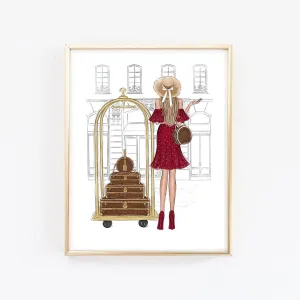 Travel in style girly art print fashion illustration