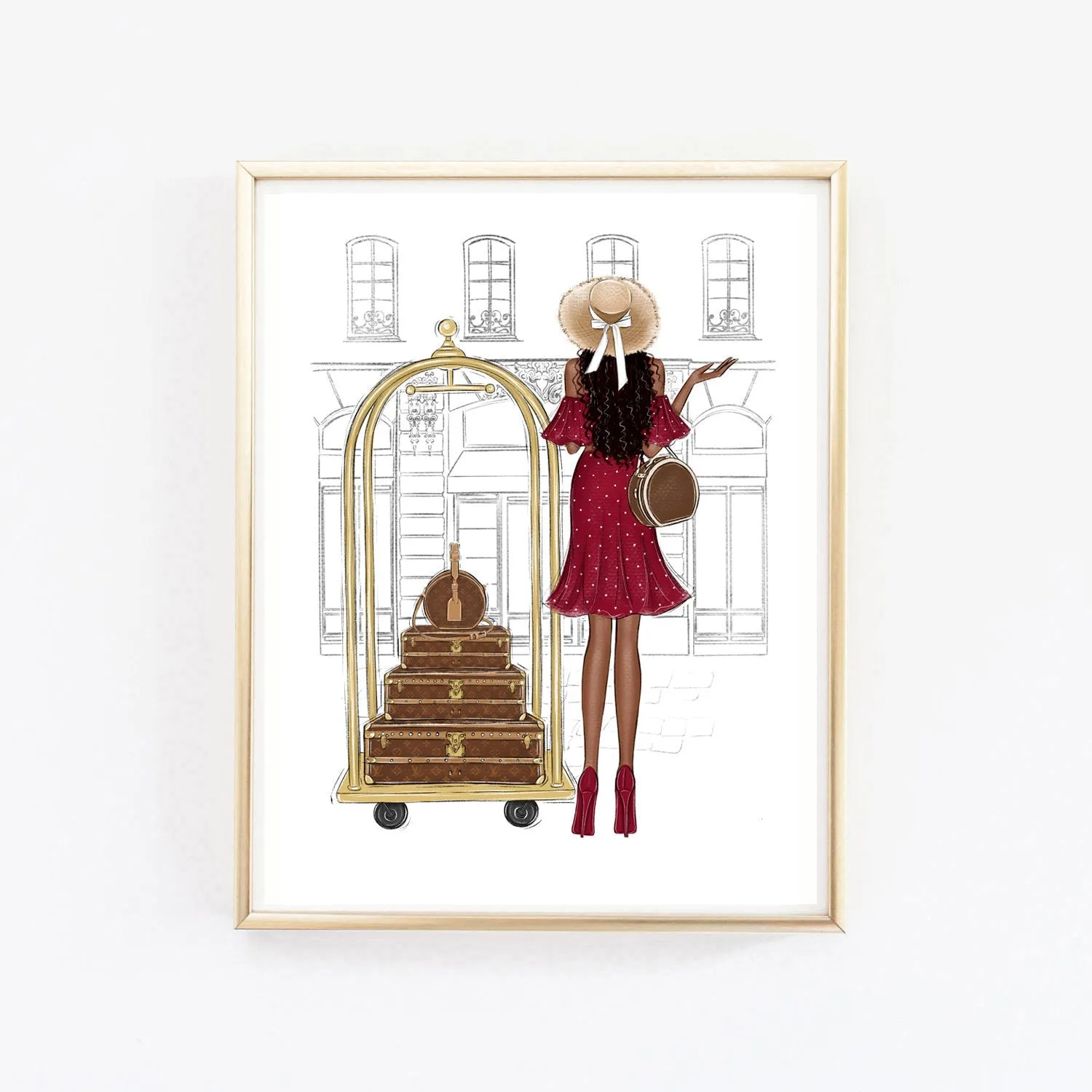 Travel in style girly art print fashion illustration